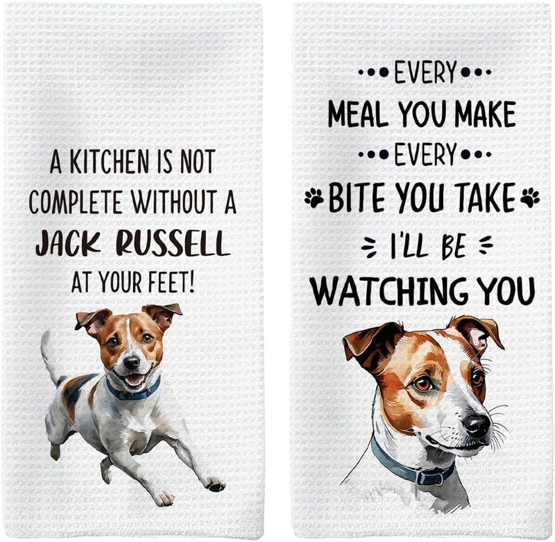 Tzhim Jack Russell Terrier Kitchen Towels Set of 2, Jack Russell Terrier Gifts, Jack Russell Tea Towels Dish Towels for Kitchen, Jack Russell Dog Hand Towels, Dog Kitchen Bathroom Decor, 16x24 Inch - Image 1